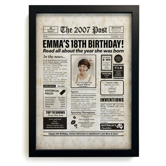 18th Birthday Colour Newspaper Framed Print