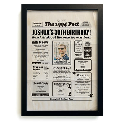 30th Birthday Colour Newspaper Framed Print