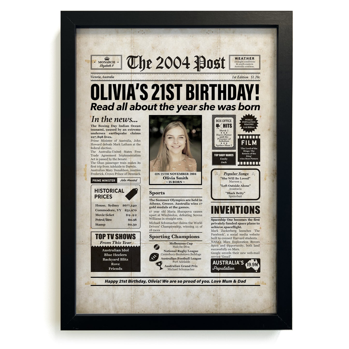 21st Birthday Colour Newspaper Framed Print