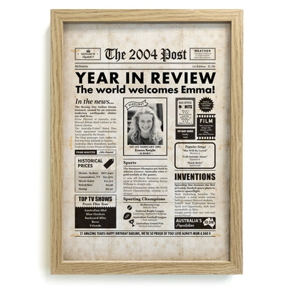 2001 Year you were born newspaper in natural frame