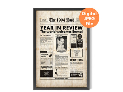 1994 30th birthday gift idea personalised newspaper