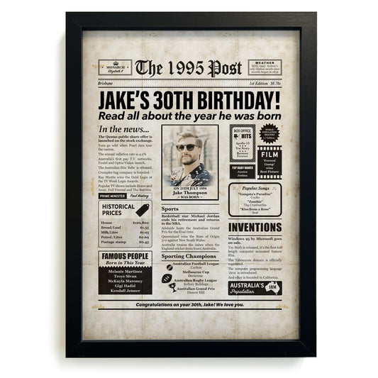 30th Birthday Colour Newspaper Framed Print