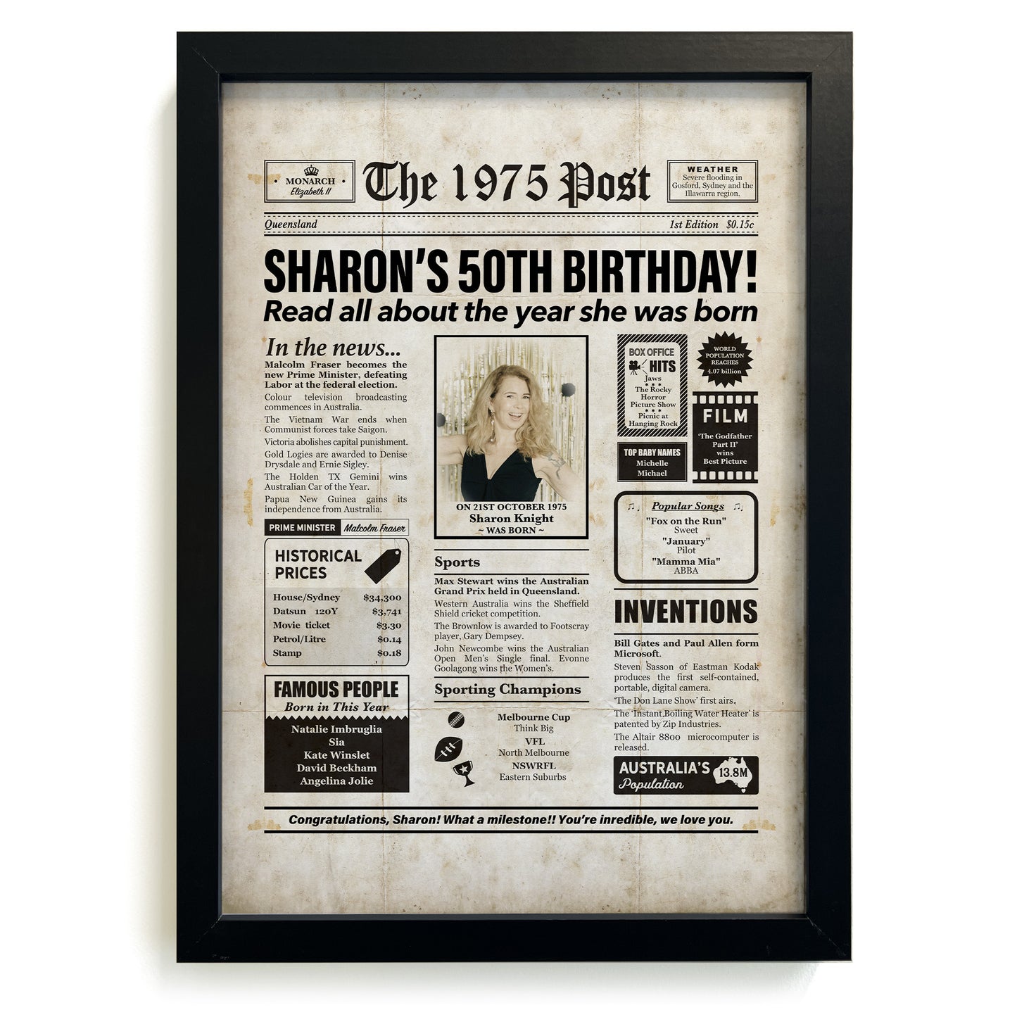 50th Birthday Colour Newspaper Framed Print