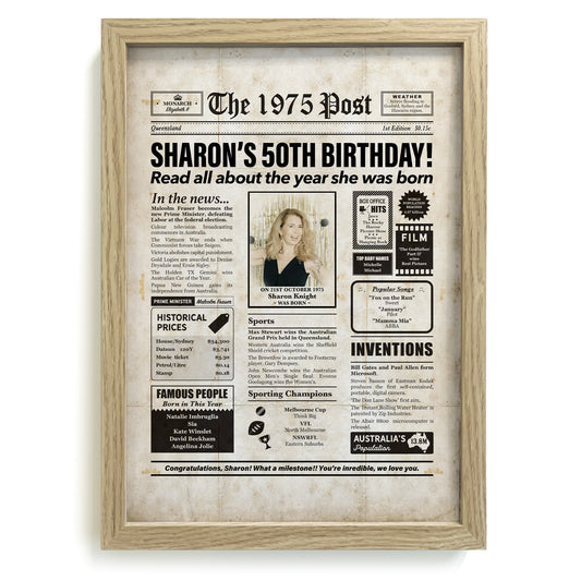 50th Birthday Colour Newspaper Framed Print