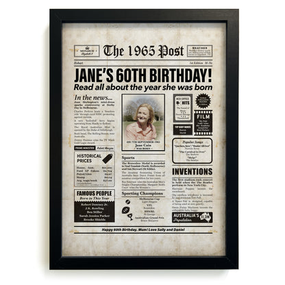 60th Birthday Colour Newspaper Framed Print