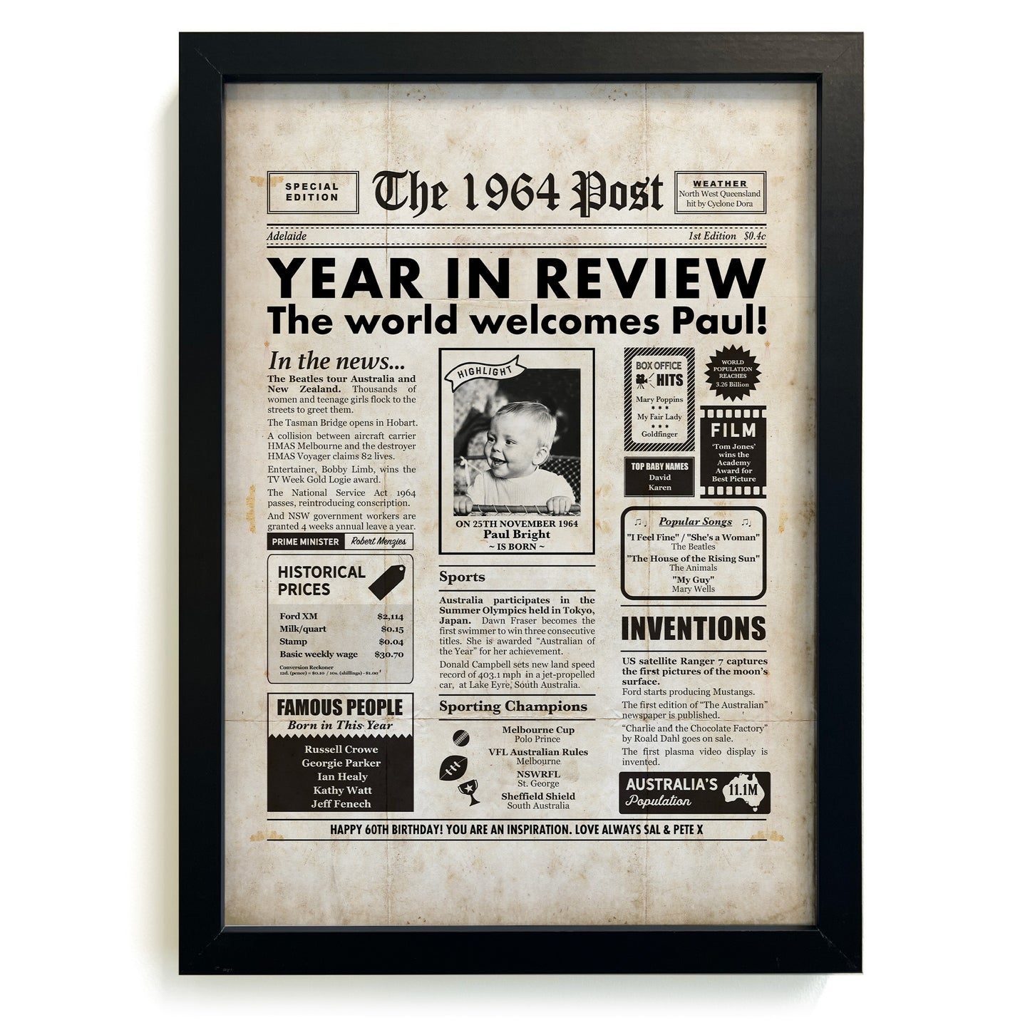 60th Birthday Newspaper Framed Print