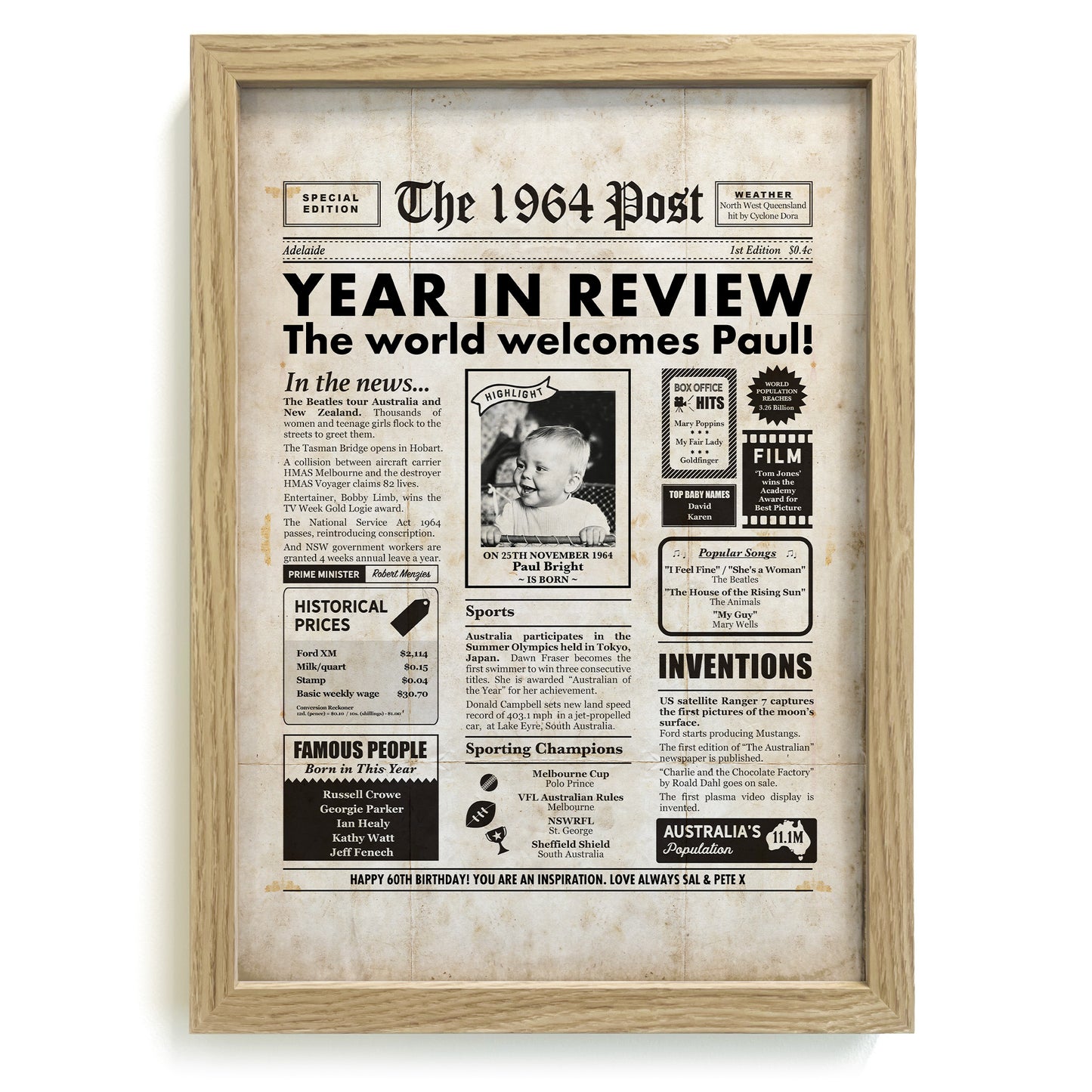 60th Birthday Newspaper Framed Print