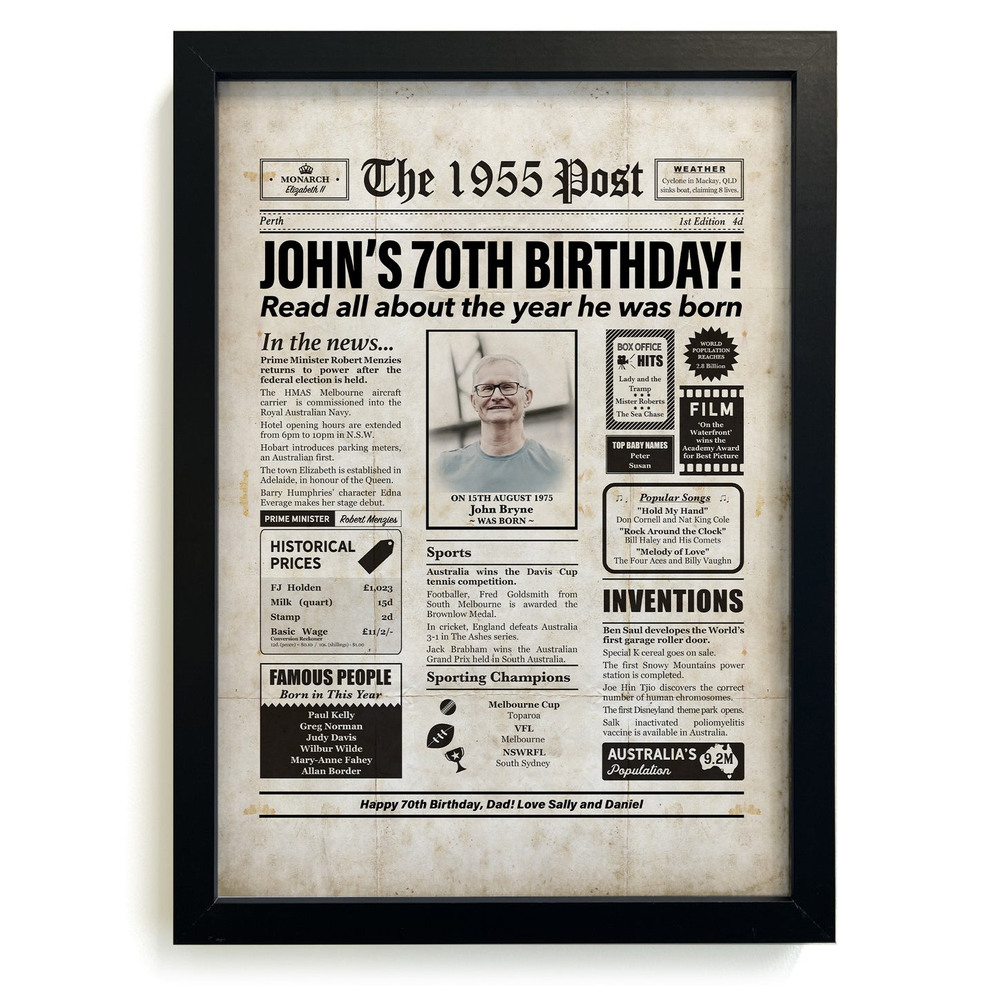 70th Birthday Colour Newspaper Framed Print