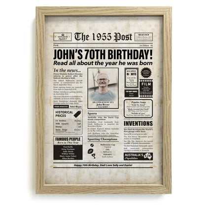 70th Birthday Colour Newspaper Framed Print