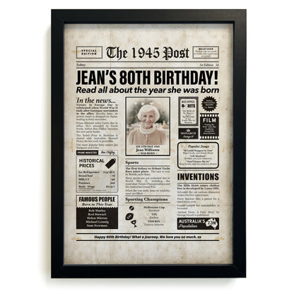 80th Birthday Colour Newspaper Framed Print