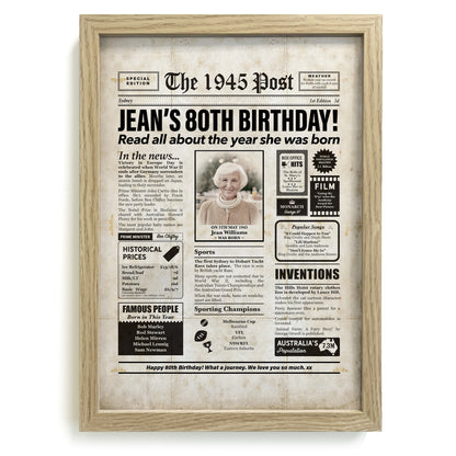 80th Birthday Colour Newspaper Framed Print