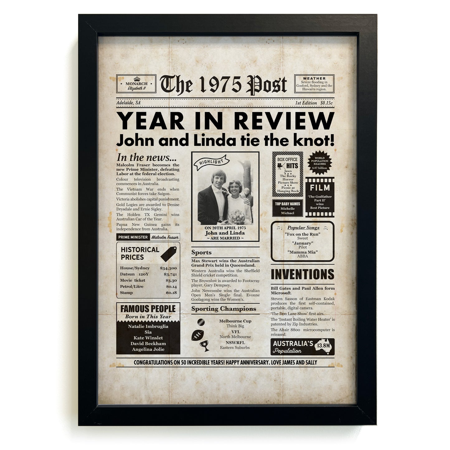 50th Anniversary Newspaper Framed Print