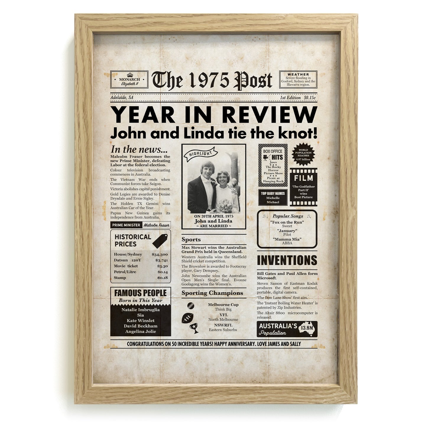 50th Anniversary Newspaper Framed Print