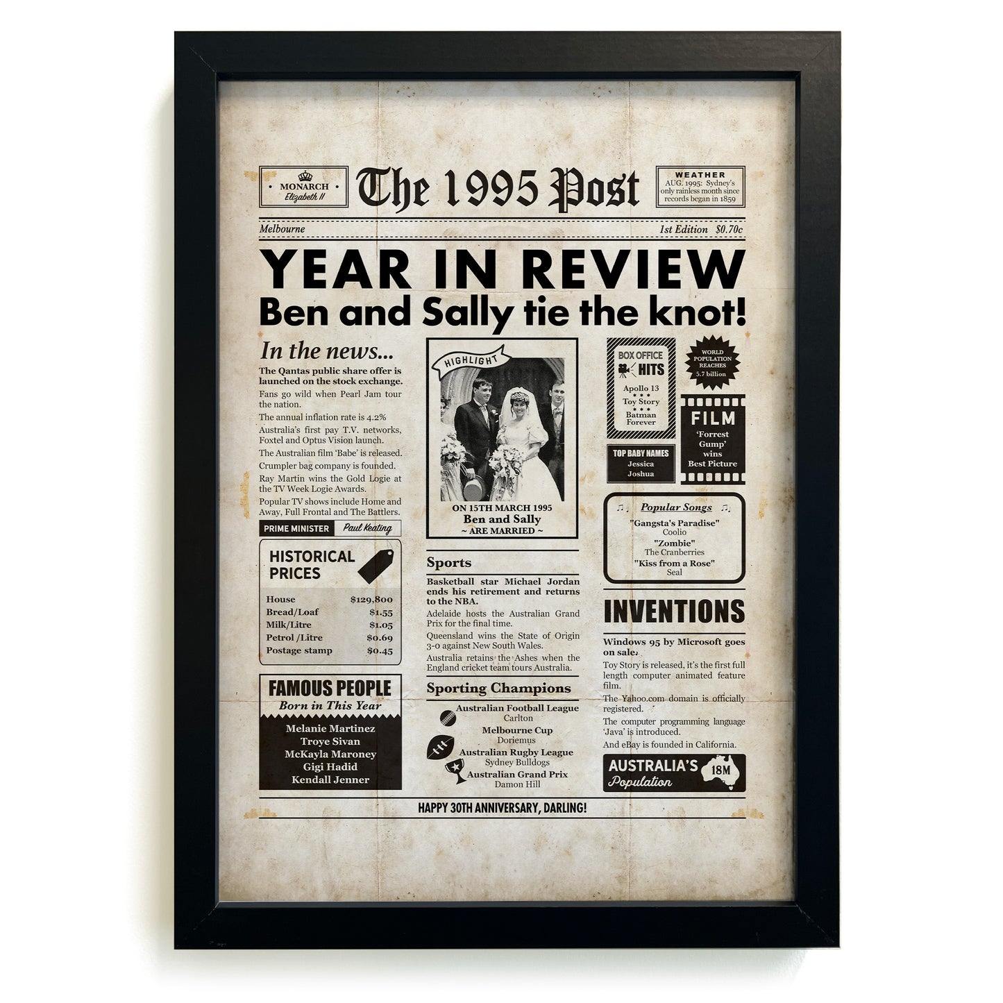 30th Anniversary Newspaper Framed Print