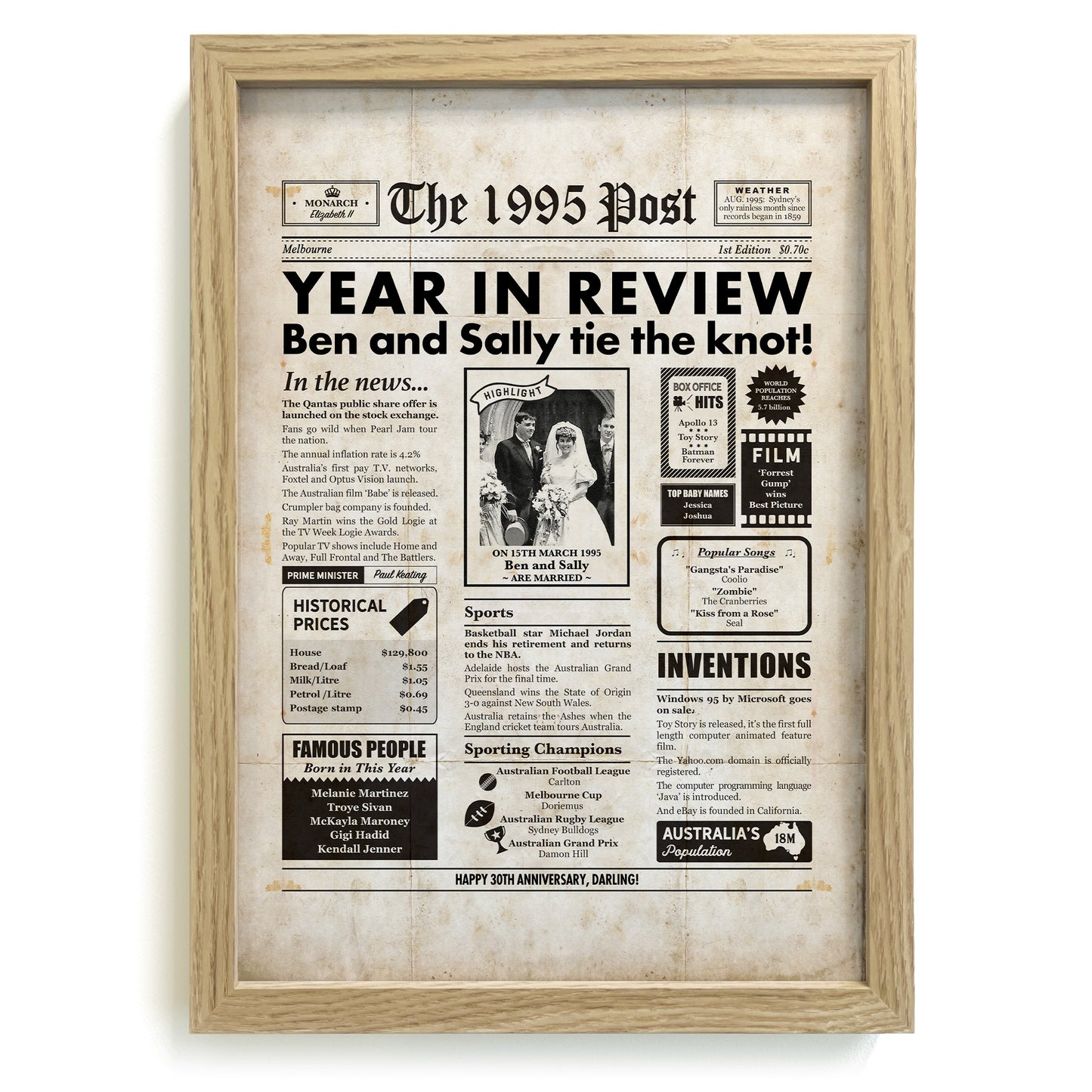 30th Anniversary Newspaper Framed Print