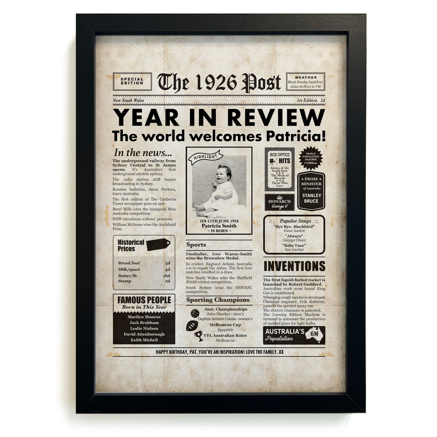 99th Birthday Newspaper Framed Print