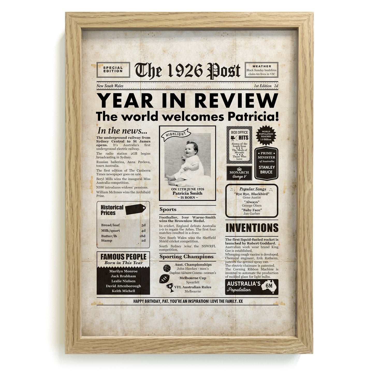 99th Birthday Newspaper Framed Print