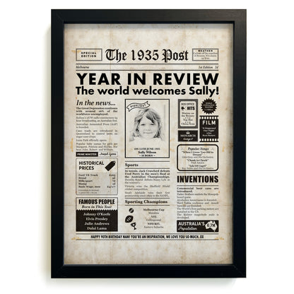 90th Birthday Newspaper Framed Print