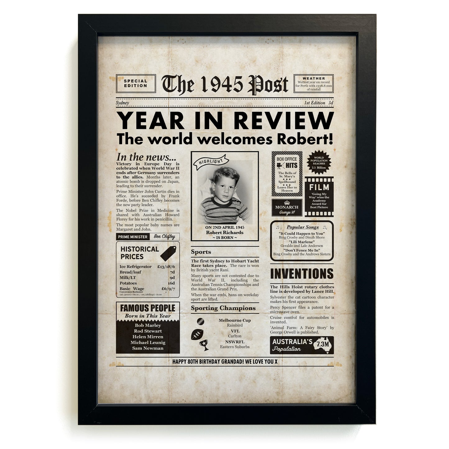 80th Birthday Newspaper Framed Print