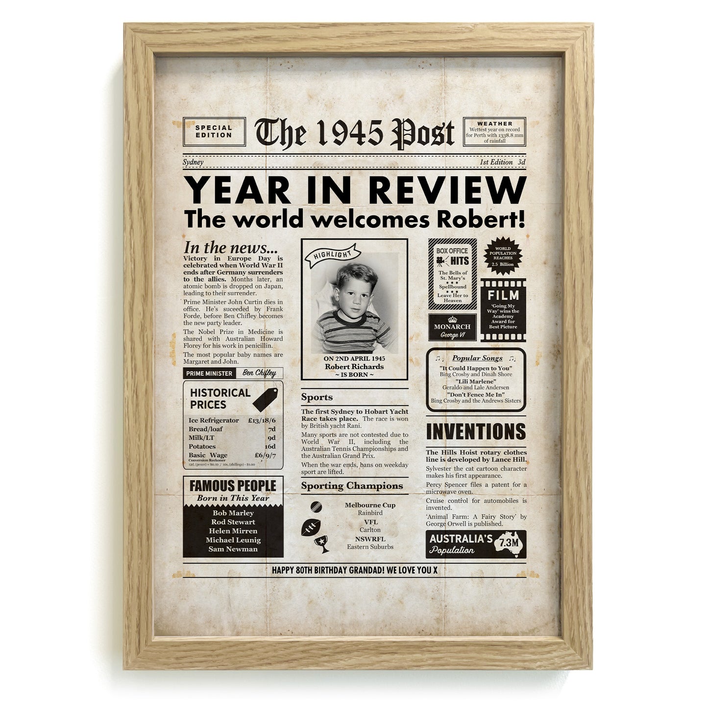 80th Birthday Newspaper Framed Print