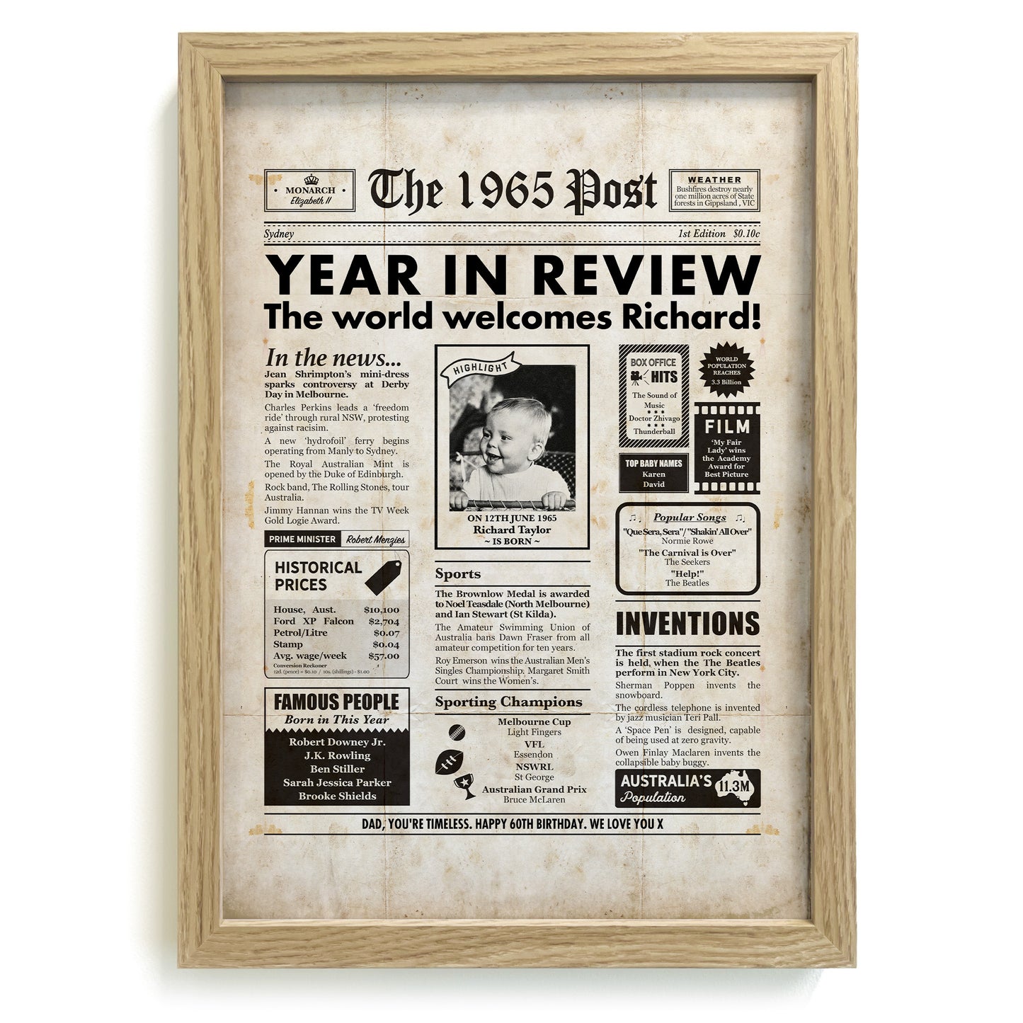 60th Birthday Newspaper Framed Print