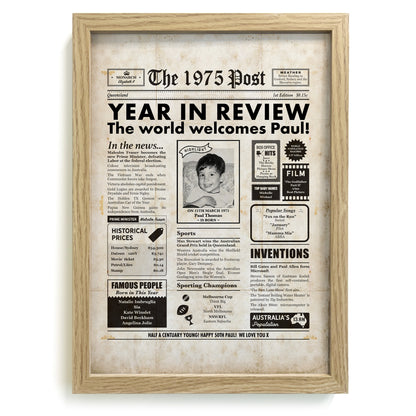 50th Birthday Newspaper A3 Framed Print