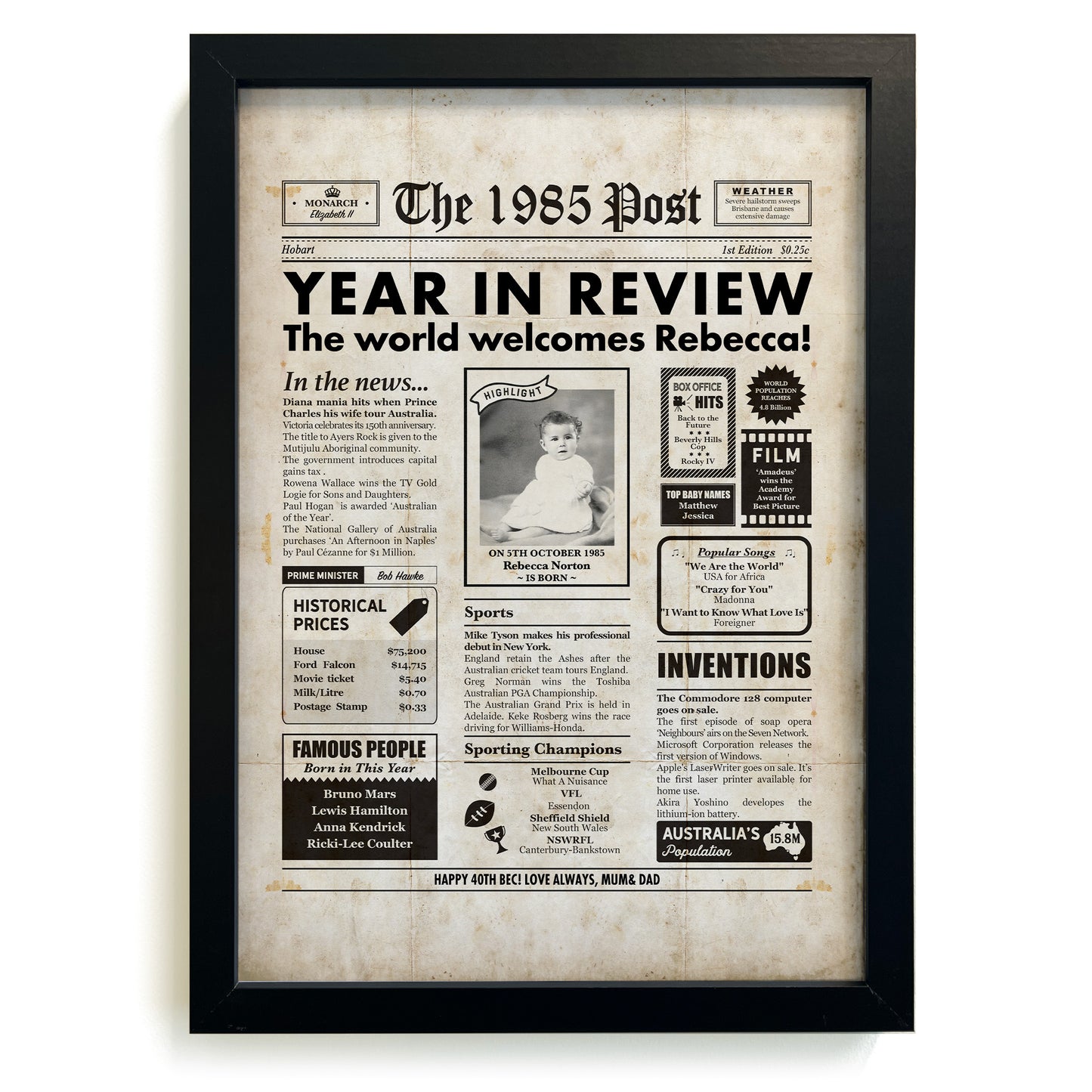 40th Birthday Newspaper Framed Print