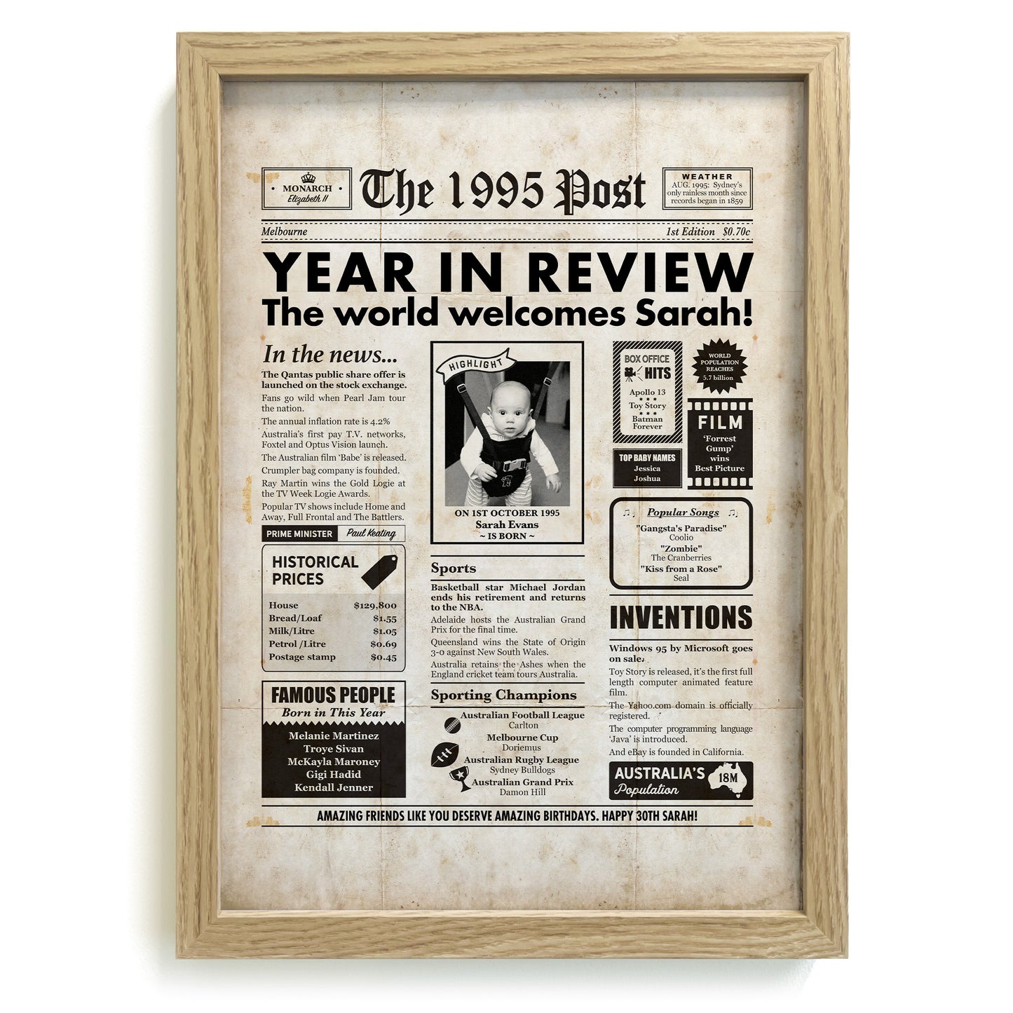 30th Birthday Newspaper Framed Print