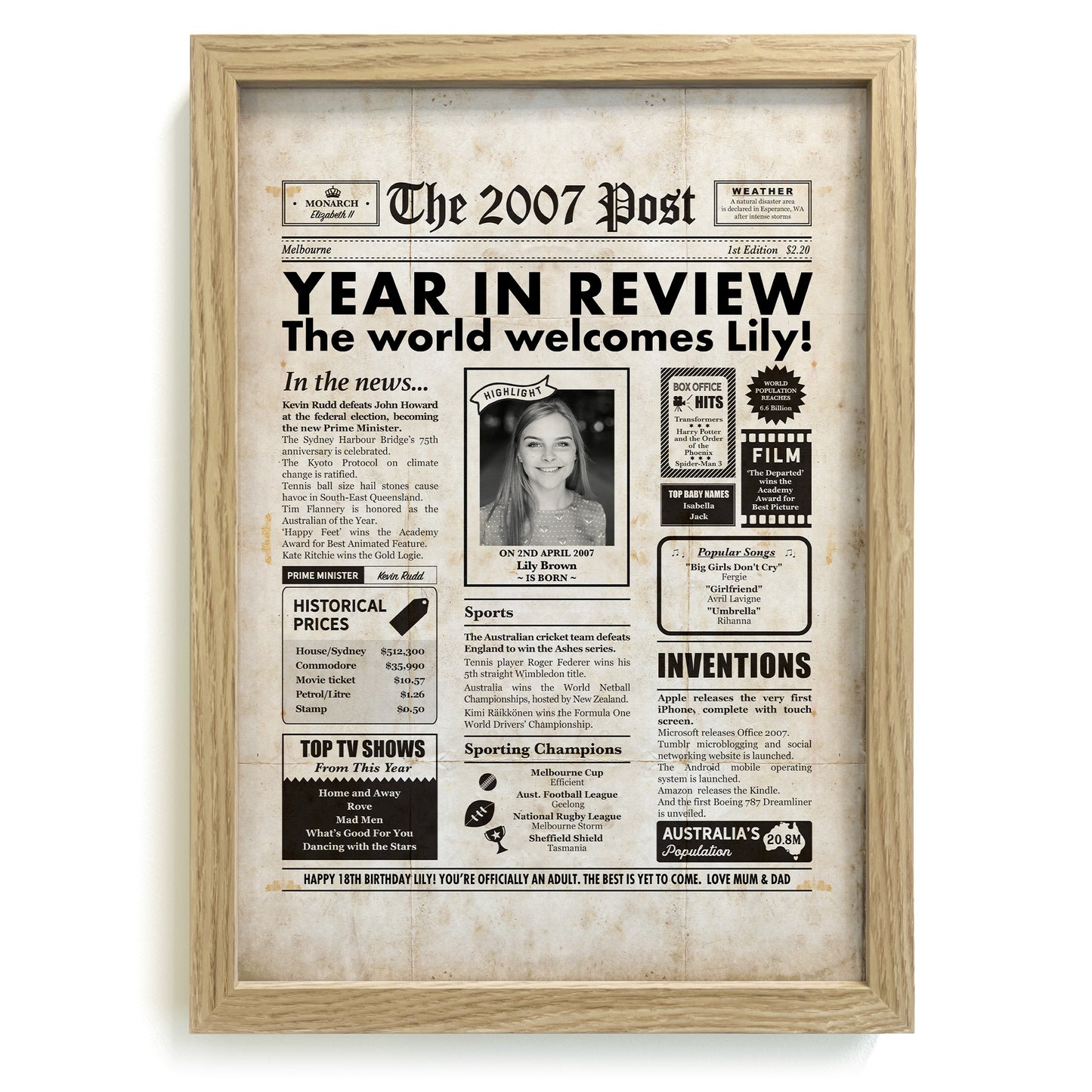 18th Birthday Newspaper Framed Print