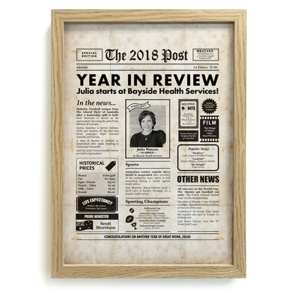 Personalised Work Anniversary Newspaper Poster Employee Gift with news and events from the year they started at the company